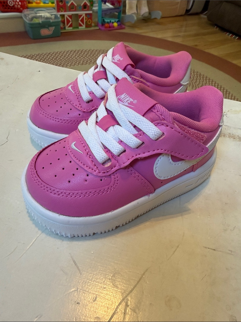 Nike Pink and White Kids Force 1 Low Sneakers